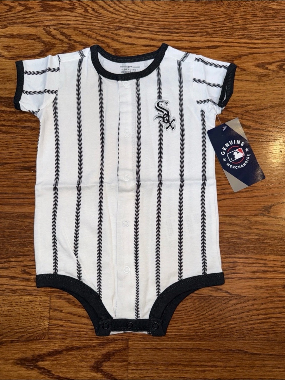 MLB Chicago White Sox Baby One-Piece Romper in White with Black Pinstripes